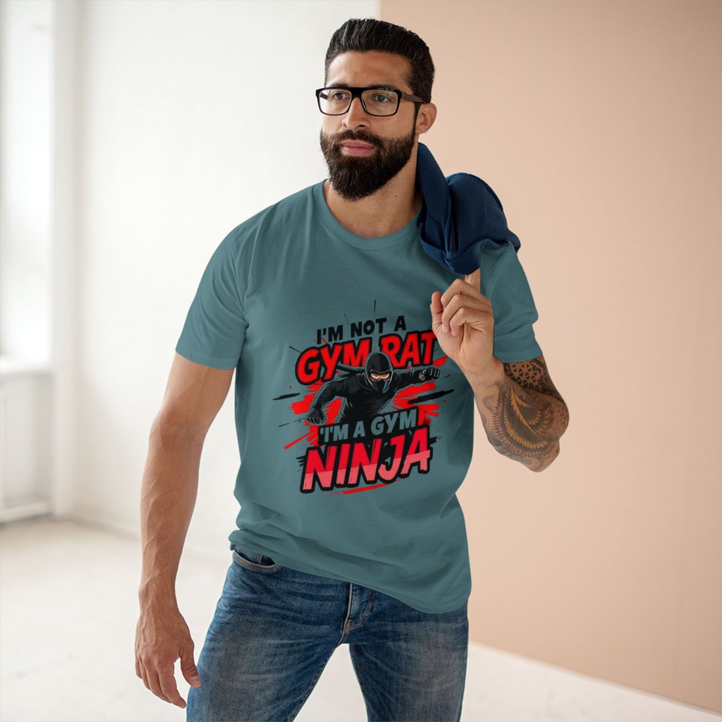 Men's Tee: Funny 'I'm Not a Gym Rat, I'm a Gym Ninja' Motivational T-Shirt