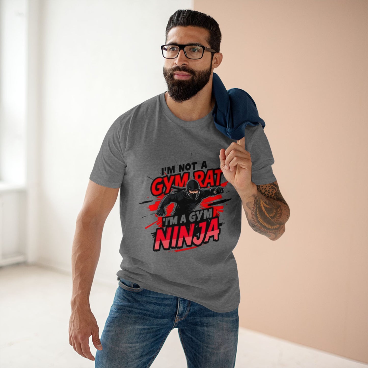 Men's Tee: Funny 'I'm Not a Gym Rat, I'm a Gym Ninja' Motivational T-Shirt